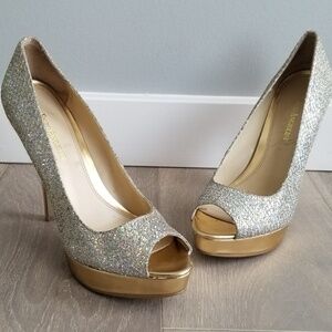 Enzo Angiolini Shimmering Open Toe Platform Pumps